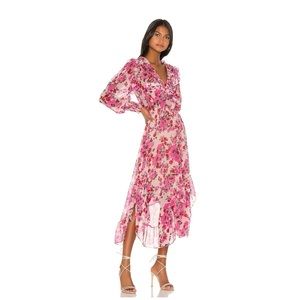 MISA Los Angeles Pink Floral Ruffle Dress XS